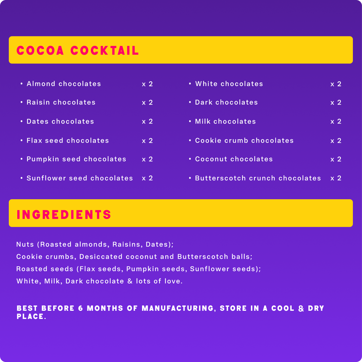 Handmade chocolates- Cocoa Cocktail